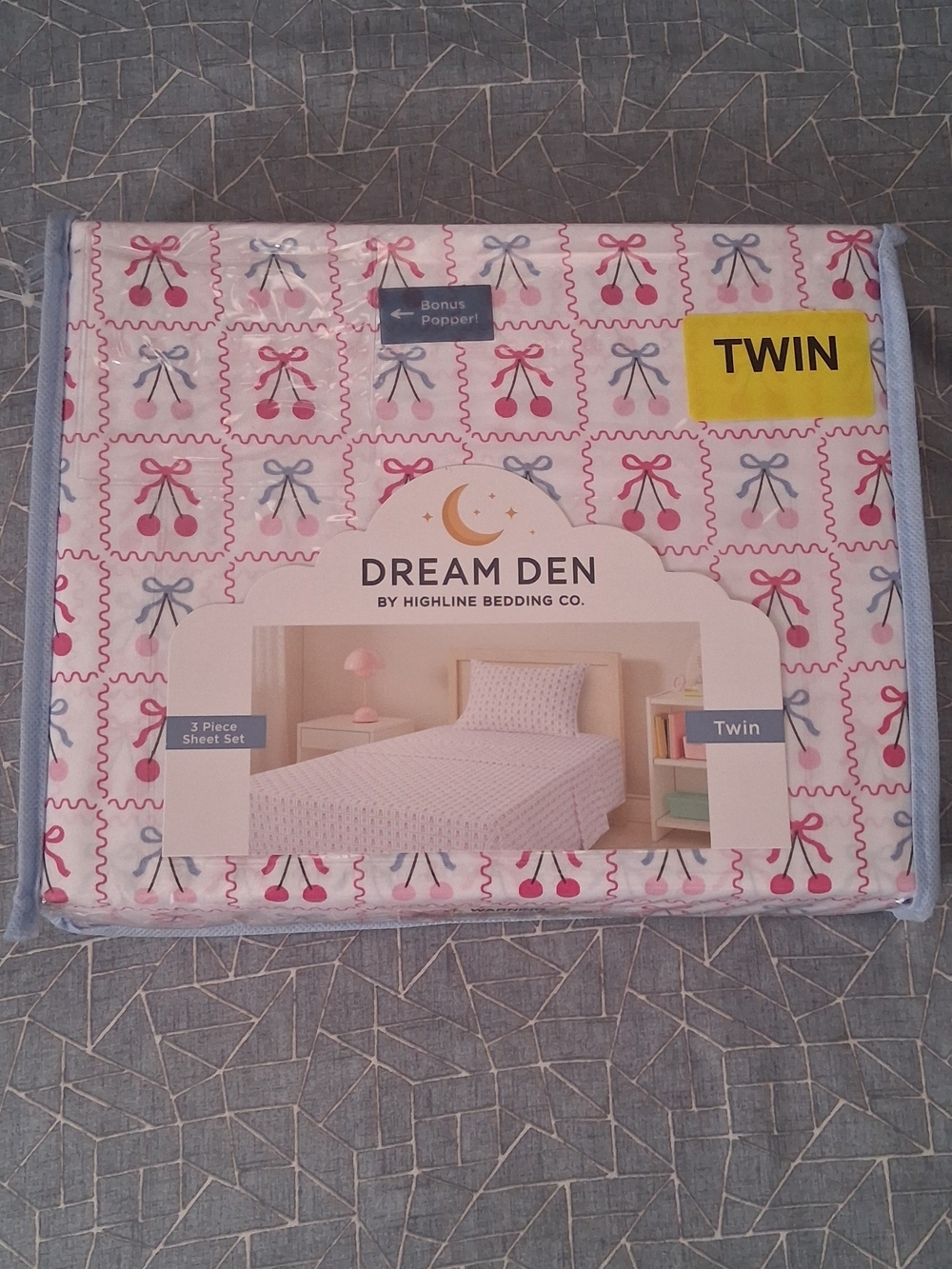 Dream Den Twin Sheet Set in Pink & Blue Cherries by